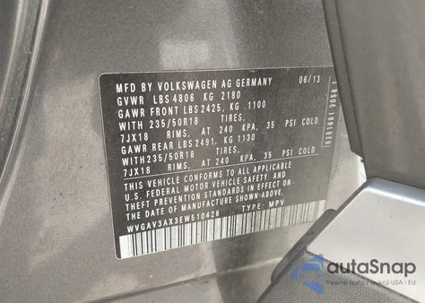 2014 Volkswagen Tiguan Sel z USA, uszkodzony, nr VIN WVGAV3AX3EW510426